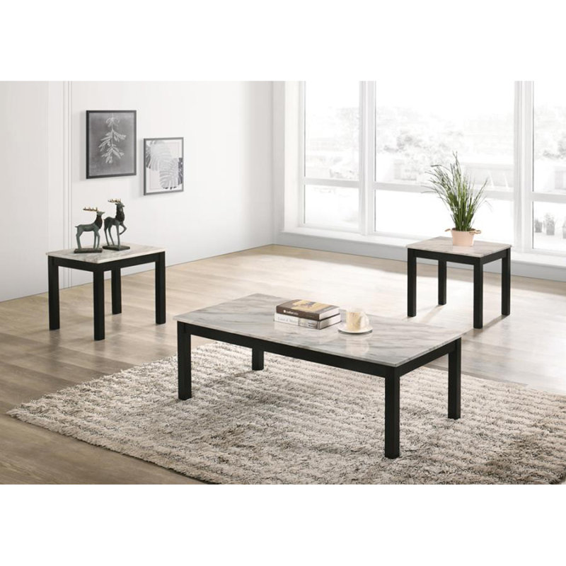Ensemble de tables basses 3 pièces Cristobal, Noir, Marbre blanc