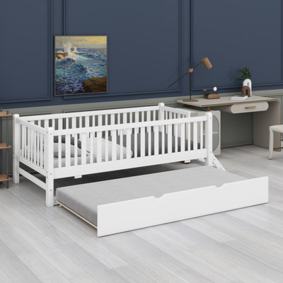 Platform Bed With Guardrail And Trundle