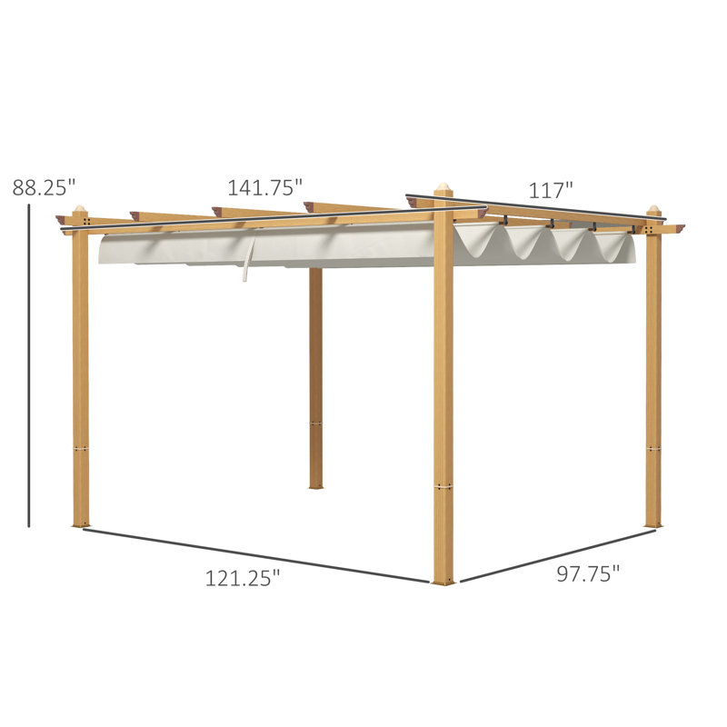 Pergola en métal 10 pi avec toile, Blanc crème, 10 pi x 12 po