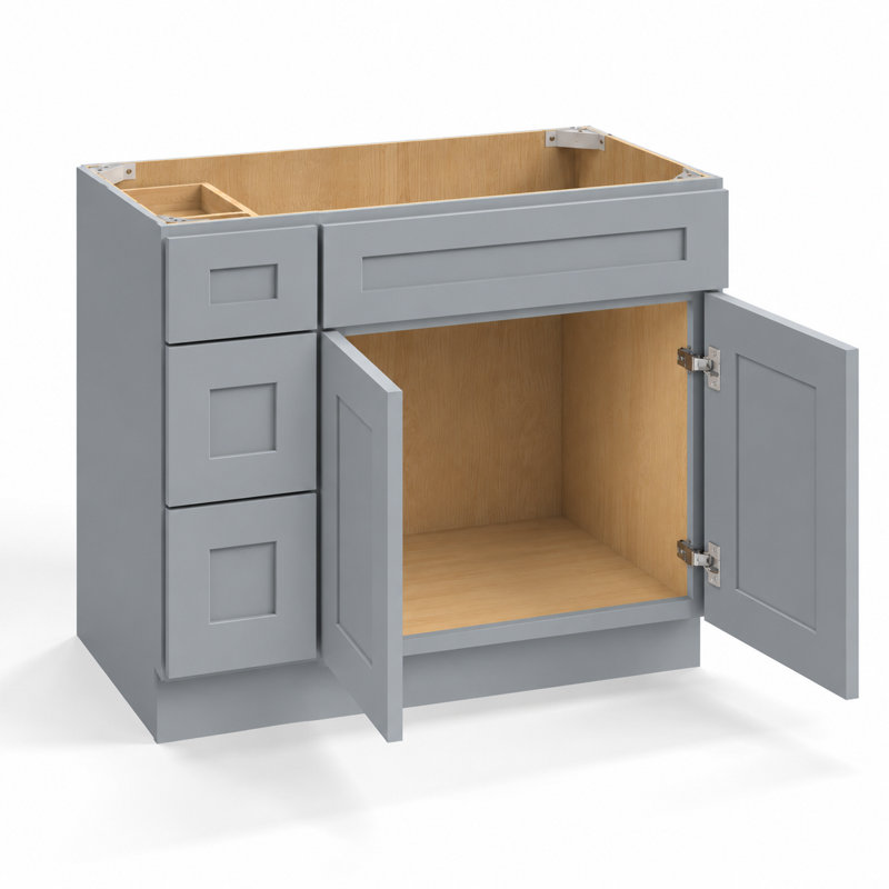 Armoire combinée avec meuble-lavabo gris Shaker 1800cabinets, 36", Tiroirs à gauche