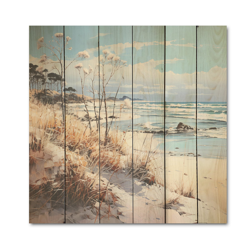 «Coastal Beach Charm Retreat» - art mural en bois sur une plage en bois de pin naturel, H 25 po x l 25 po