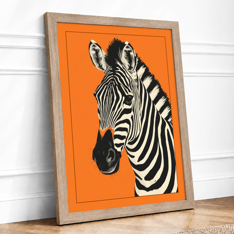 Zebra in Profile Graphic - Framed Print, A2 - 59.4 x 42.0 cm, Oak