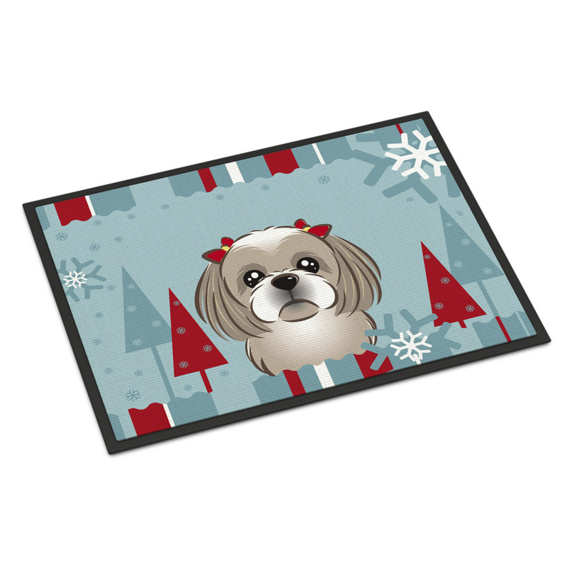 Paillasson d’extérieur antidérapant de vacances d’hiver lannah, Argent gris, Rectangle 2 pi x 3 pi