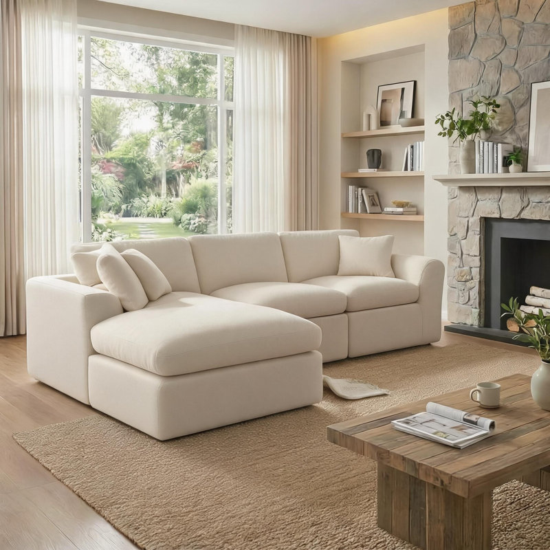 Canapé modulaire de 108 po, canapé en mousse à mémoire de forme sans cadre avec méridienne, sans assemblage, canapé convertible en L avec housses lavables pour le salon