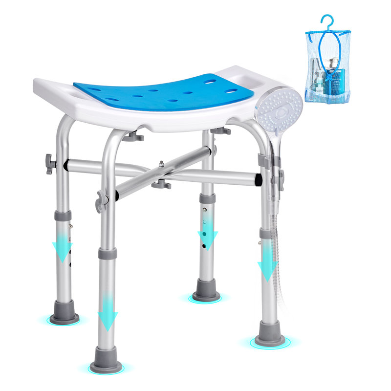 Adjustable Height Multicolor Plastic Shower Chair with Crossbar Support