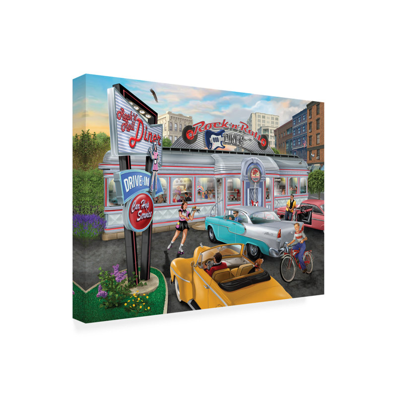Art mural sur toile tendue - Art mural Rock n Roll City Diner de Bigelow illustrations pour le salon, la chambre à coucher ou le bureau - 24 x 32