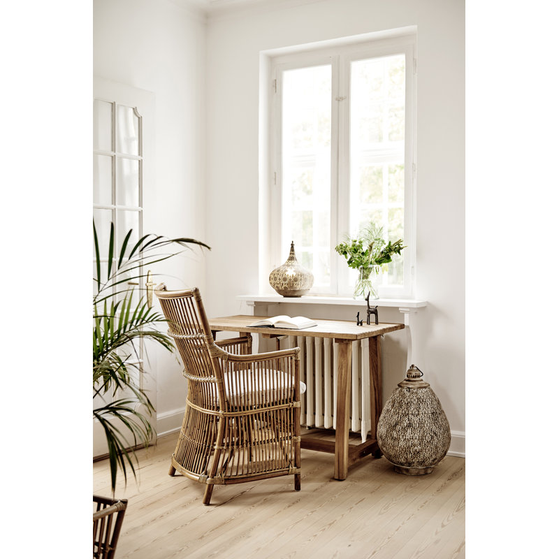 Davinci Rattan Armchair, Antique, Sailcloth Seagull Geometric Sunbrella® Basketweave