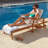 79x26in Acacia Wood Chaise Lounge Chair Recliner, Outdoor Furniture for Patio, Poolside w/Slide-Out Side Table, Foam-Padded Cushion, Adjustable Backrest, Wheels-759299122-759299123
