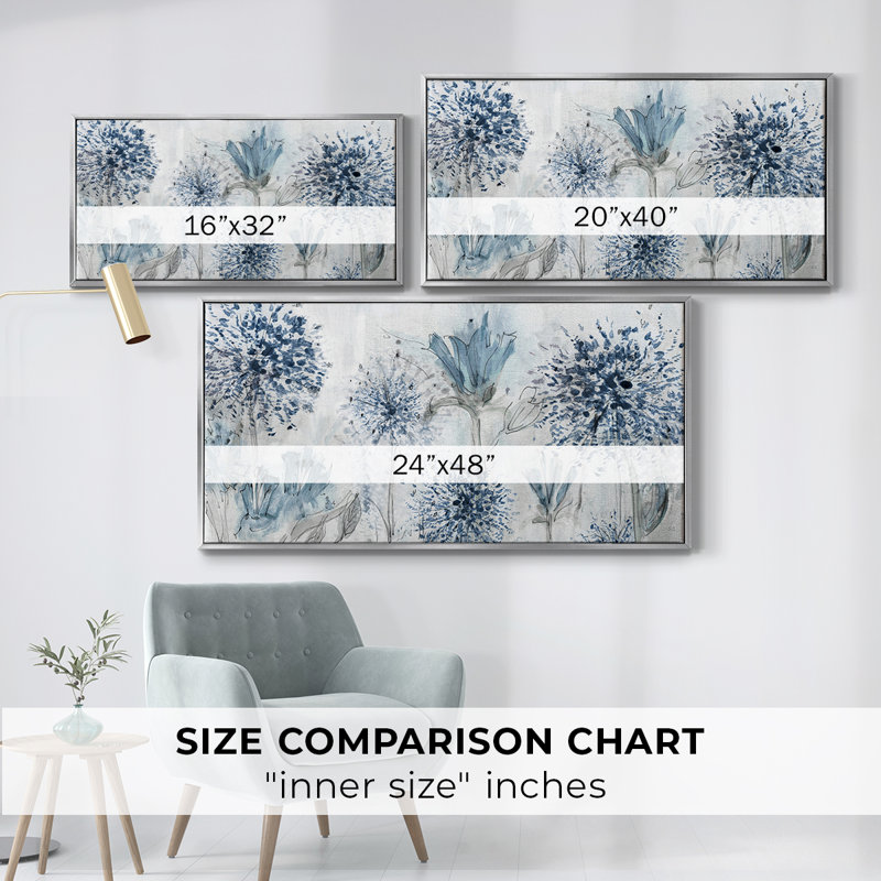 «Field of Blue», toile tendue avec châssis encadré, prête à être accrochée, H 17 po x l 33 po, Argent argent