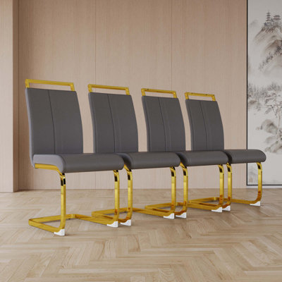 Modern Dining Chairs,PU Faux Leather High Back Upholstered Side Chair With Golden Metal Leg