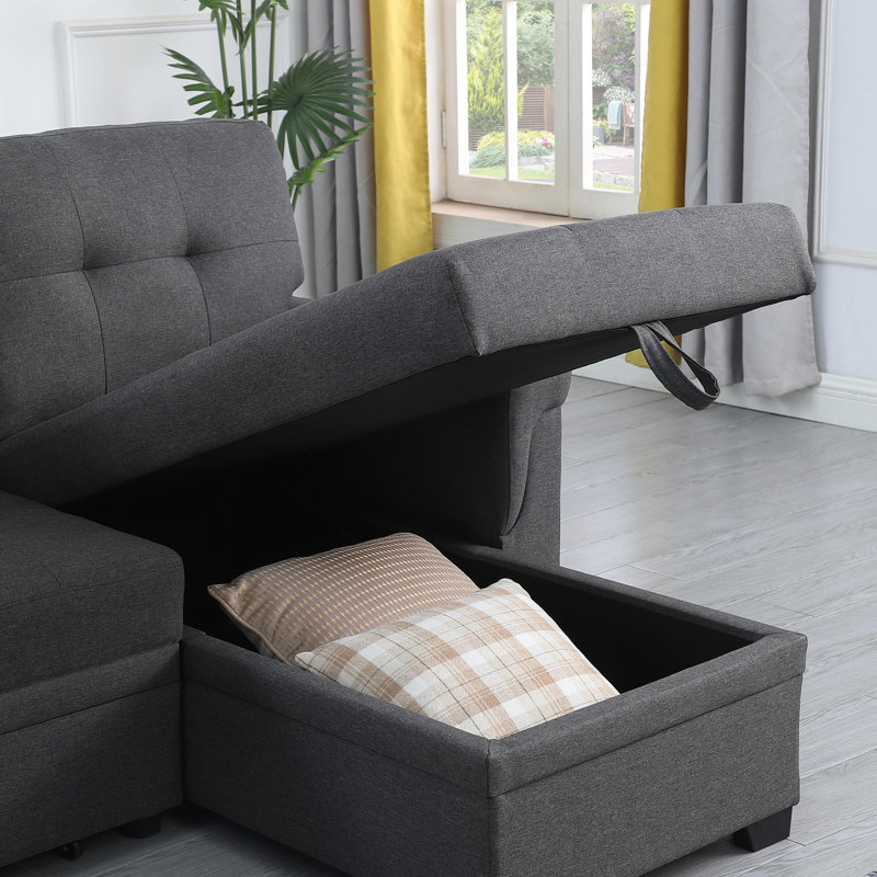 Canapé-lit modulaire réversible en lin, Gris foncé