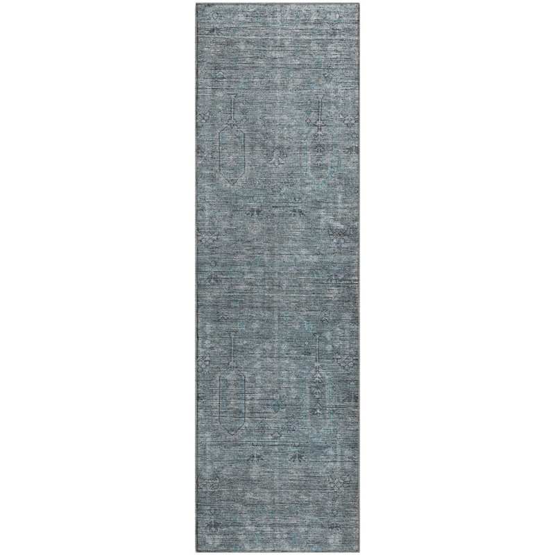 Premium Machine Washable Prisco Teal Rug, Runner 2'3" x 7'6"