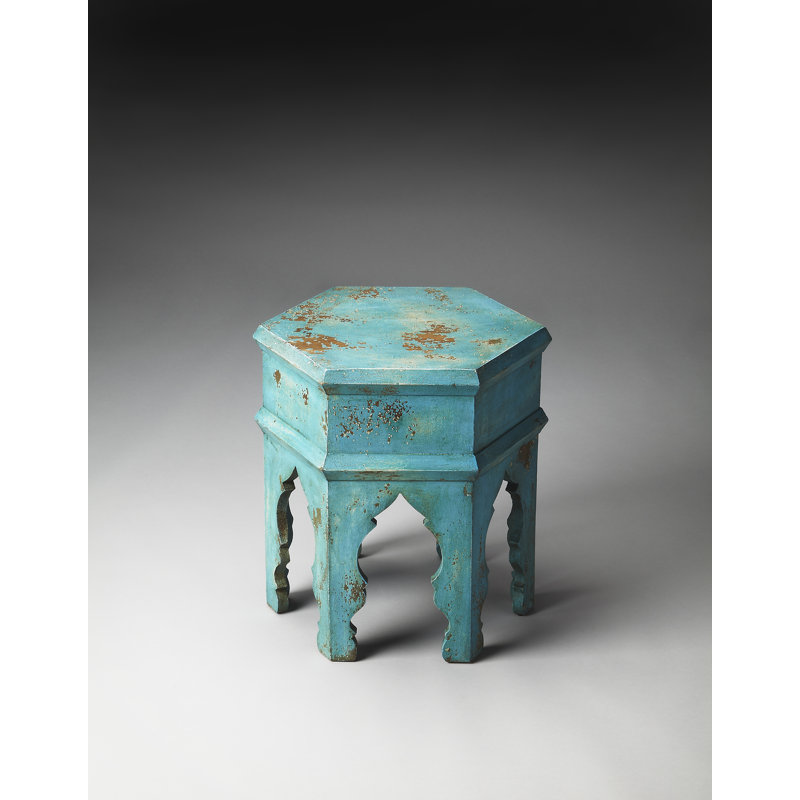  Tanger W Hexagon Table d'appoint en bois massif, bleu