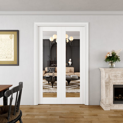 Portes coulissantes intérieures pour salle de bain en verre transparent 1-Lite