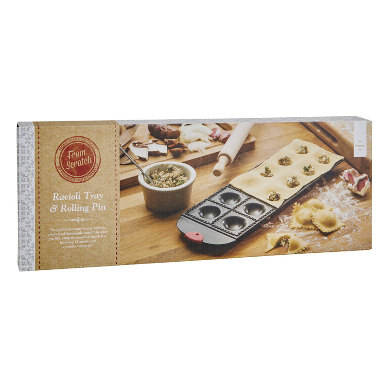 Ravioli Tray Non Stick with Wooden Rolling Pin