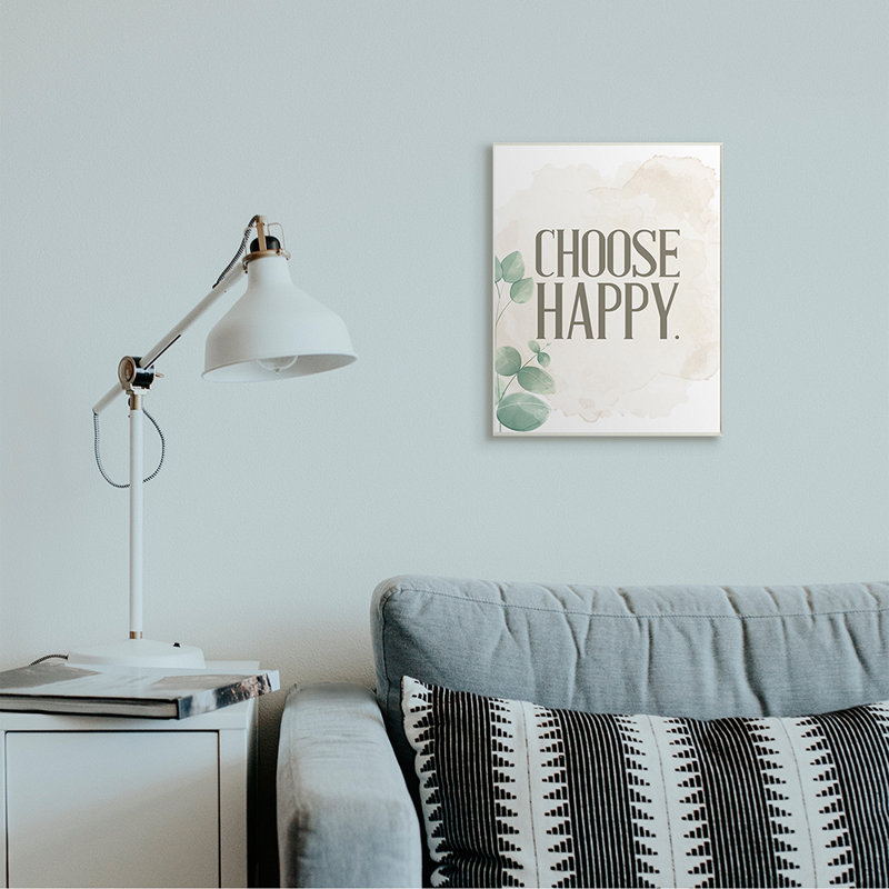 «Select Happy Text Green Leaves Neutral Brown» par Kim Allen - impression d'art graphique, H 19 po x l 13 po x P 0,5 po