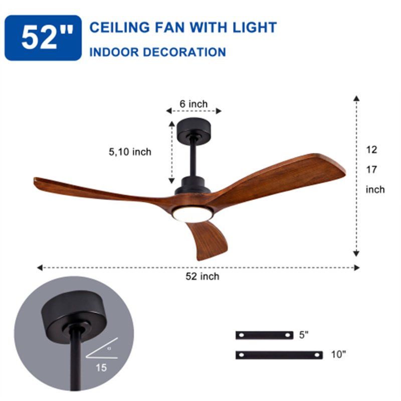 Nicola 52'' 3 - Blade Modern Ceiling Fan with Remote Control and Light Kit, Black/Brown