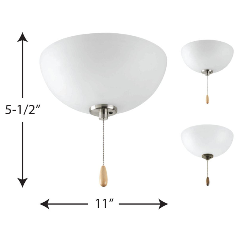 2 - Light Ceiling Fan Bowl Light Kit, Brushed Nickel/White