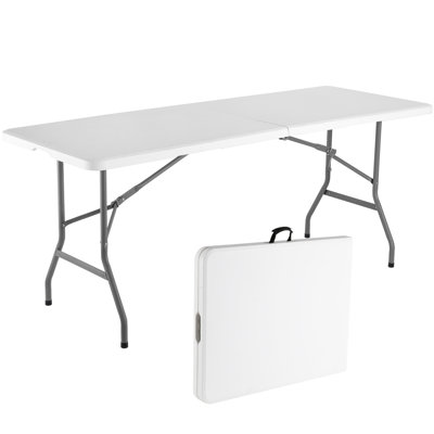 Table pliante en plastique 6 pi, table de pique-nique portable extérieure et intérieure, poignée - blanc