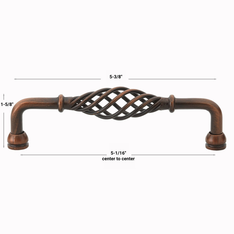 Poignée cage à oiseau cannelée centre à centre (ensemble de 10), Bronze rustique, 5.0625", 10