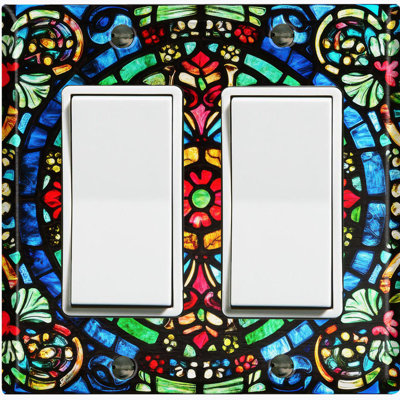 Plaque d'interrupteur en métal ; interrupteur à bascule GFI de taille standard américaine ; motif de mosaïque en vitrail imprimé