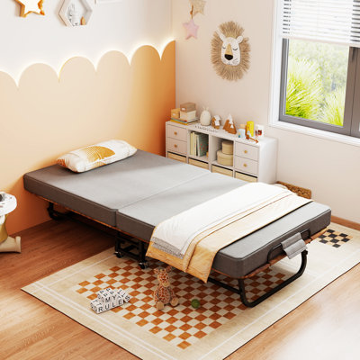 Berus Folding Bed with 3'' Memory Foam Mattress, Portable Foldable Bed for Adults, Roll Away Bed Guest Bed on Wheels, Fold Up Bed