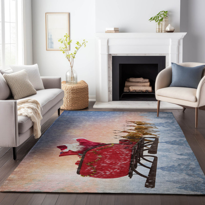 Premium Machine Washable Cerrito AMF212 Blue Rug, Rectangle 8' x 10'