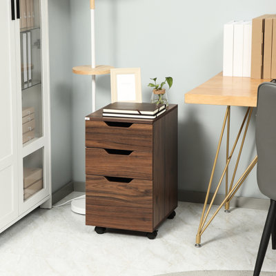 Armoire sous le bureau, 3 tiroirs, grain de bois brun, armoire de bureau moderne avec rangement fonctionnel