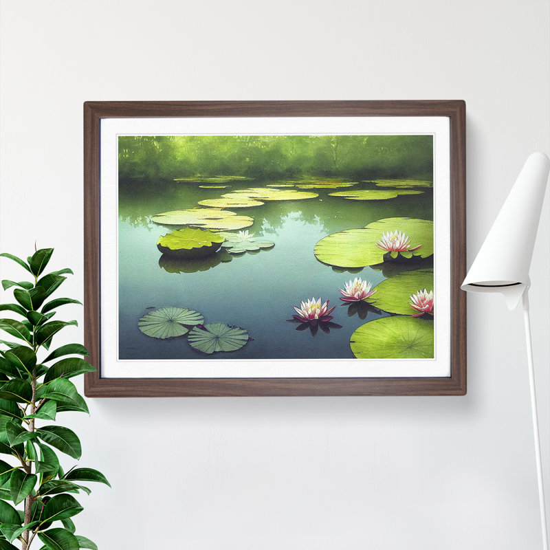 Lily Pond Watercolour Vol.4 1 Piece Single Picture Frame Wall Art, 46cm H x 64cm W x 2cm D, Walnut