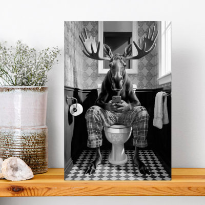 Moose Bathroom Break by Andreas Magnusson - Wrapped Canvas Print