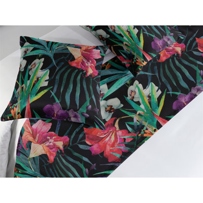 Ambesonne Tropical Bed Runner Set Exotic Watercolor Flowers Pale Fuchsia Sea Green