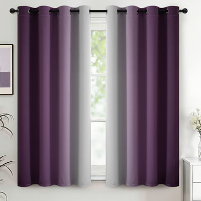 Ombre Purple  Thermal Insulated Curtains, Grommet Top Gradient Window Drapes 2 Panels
