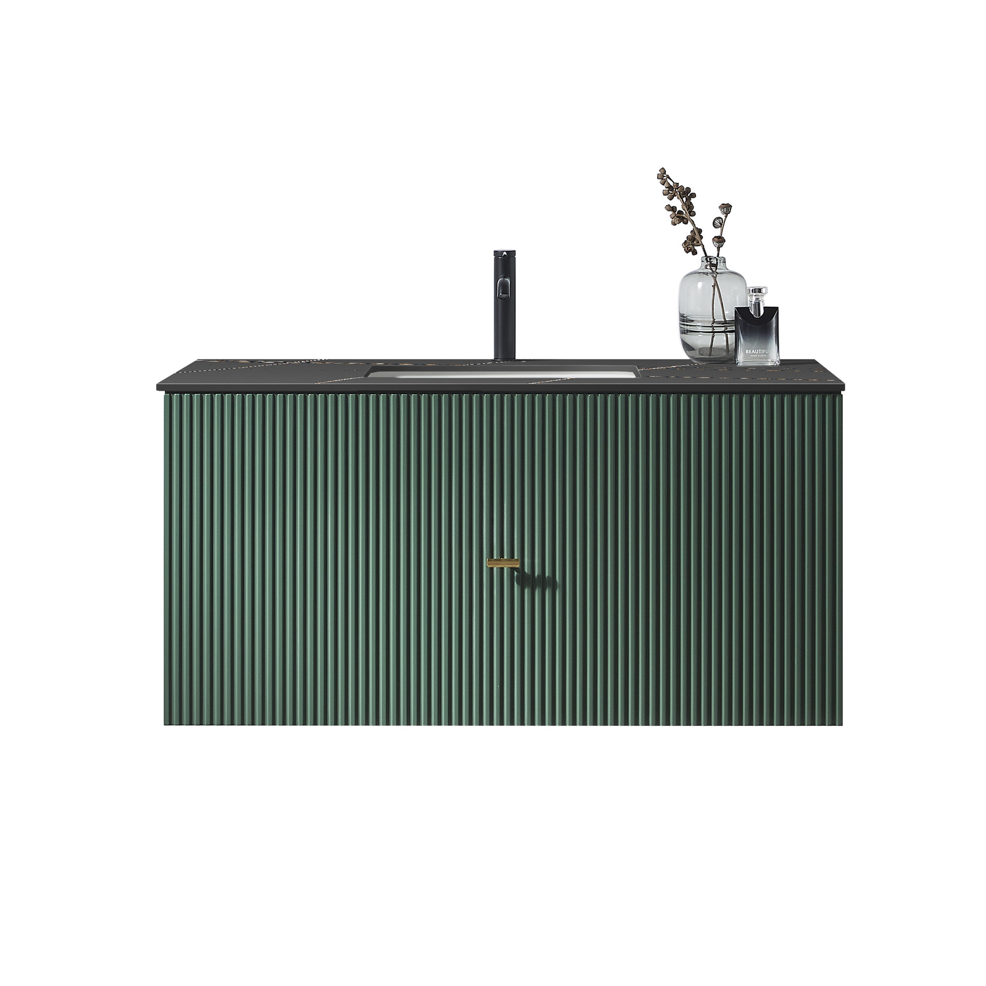 Jamell 42 Wall Mount Modern Bathroom Vanity, Forest Green, Black