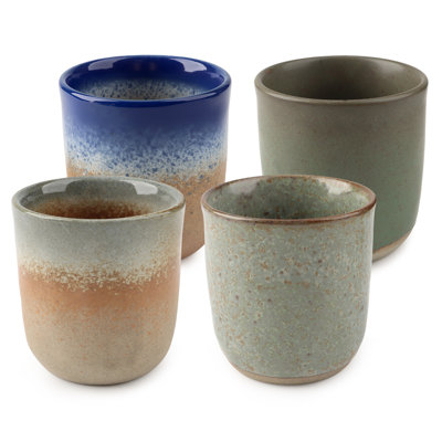 Set Of 4 High-Quality Ceramic Cups, Available In 4 Colours With An Oriental Design, For Tea, Coffee, Milk And Hot Drinks, Presented In A Gift Box – Ideal As A Gift Or For Home Decor