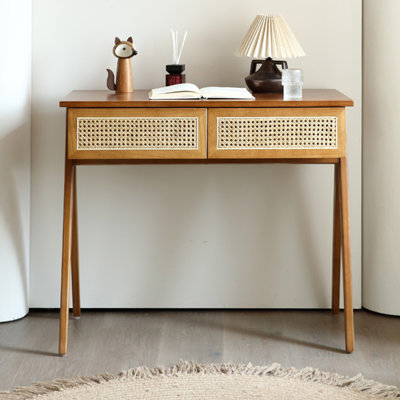 Walnut Rectangular Solid Wood Writing desk with drawers desk