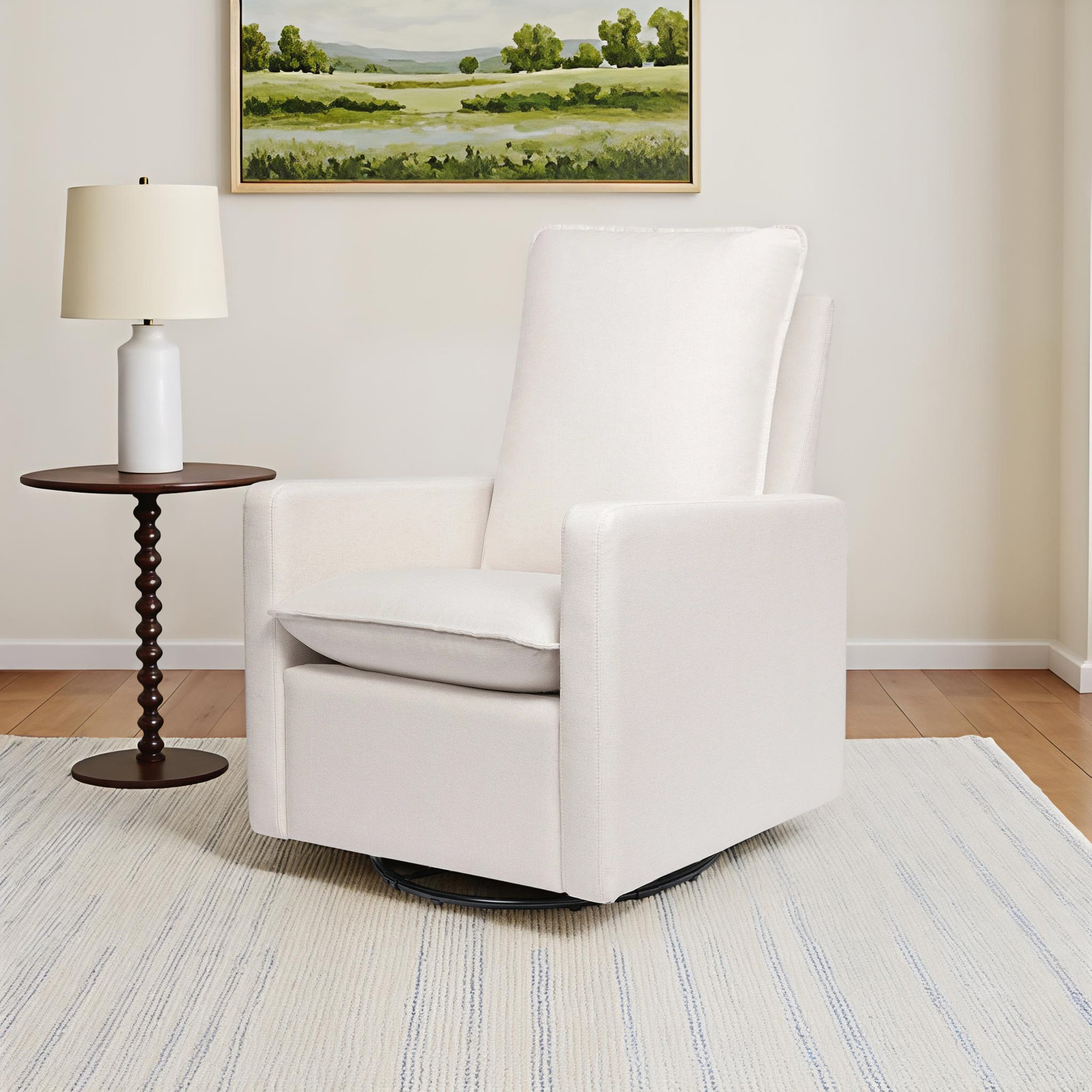 Cali Pillowback Swivel Glider, Cream Eco Weave/Black Base
