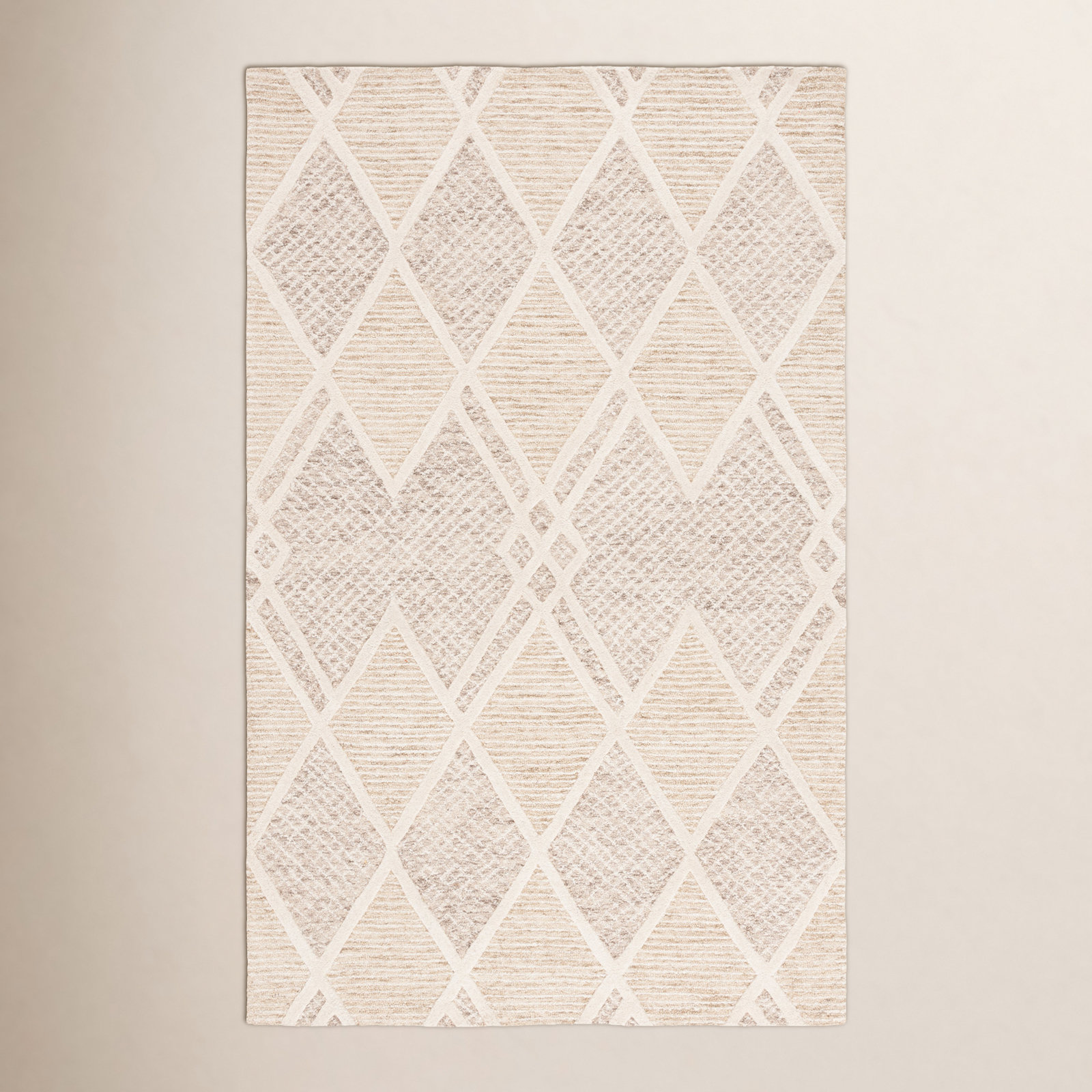 Beige Ivory Hand-Tufted Wool Geometric Rug, Rectangle 4' x 6'