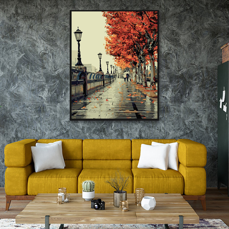 Walk In The Street - Floater Frame Painting on Canvas