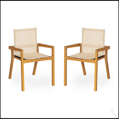 Ensemble de 2 chaises de salle à manger belfast, structure en teck avec revêtement en tissu beige pour plus de confort et de style