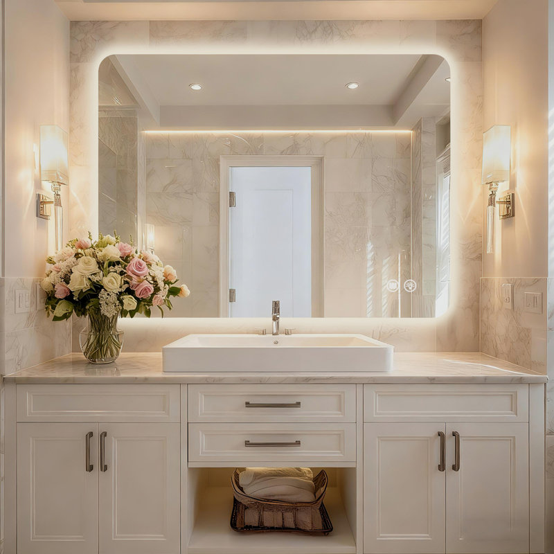 Backlit Wall-Mounted LED Bathroom Vanity Mirror — UL Certified, 3-Color Dimmable, Explosion-Proof & Shatterproof, Tempered Glass Construction