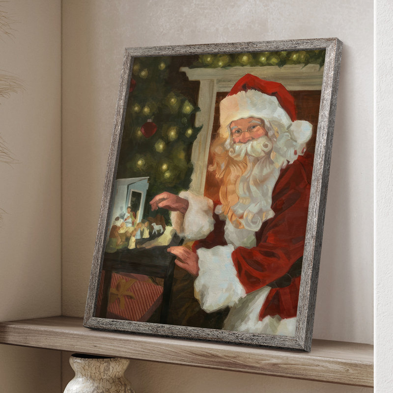 Saint Nick et la Nativité, reproduction encadrée - bois massif, H 11 po x l 9 po