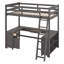 Lit mezzanine double en bois avec bureau en U, tablettes de rangement et tiroirs-1016246015