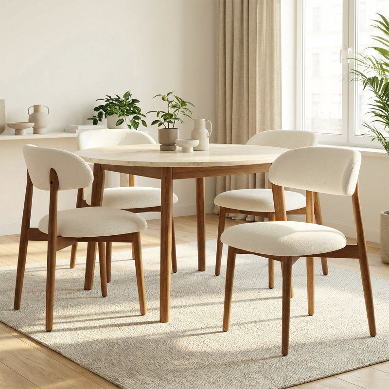Chaise d'appoint rembourrée en bois massif, Beige