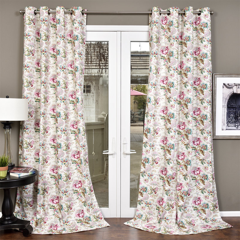 Bazan Cotton Semi Sheer Curtain Single Panel, White/Pink