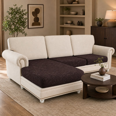 Thick Jacquard Stretch Sofa Covers-Stretch Fit For Sectional Couch With Chaise Lounge – 4 Separate Cushion Covers( Including 1 Chaise Cover And 3 Individual Cushion Covers)