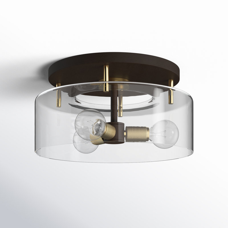 3 - Light Semi Flush Mount, Bronze/Brass