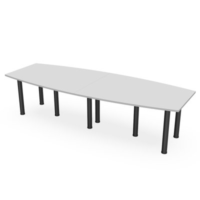 Boat Shaped Conference Table with Silver Post Legs