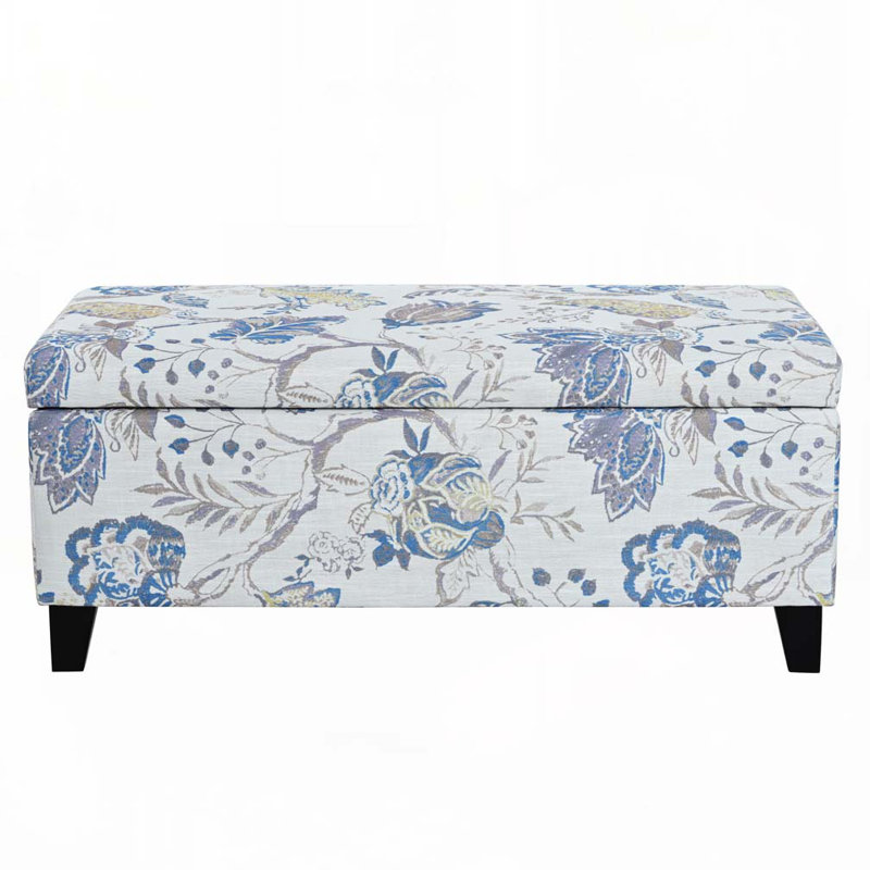 Storage Ottoman,Multi-Functional Footrest & Seat for Living Room, Bedroom, Blue Flower
