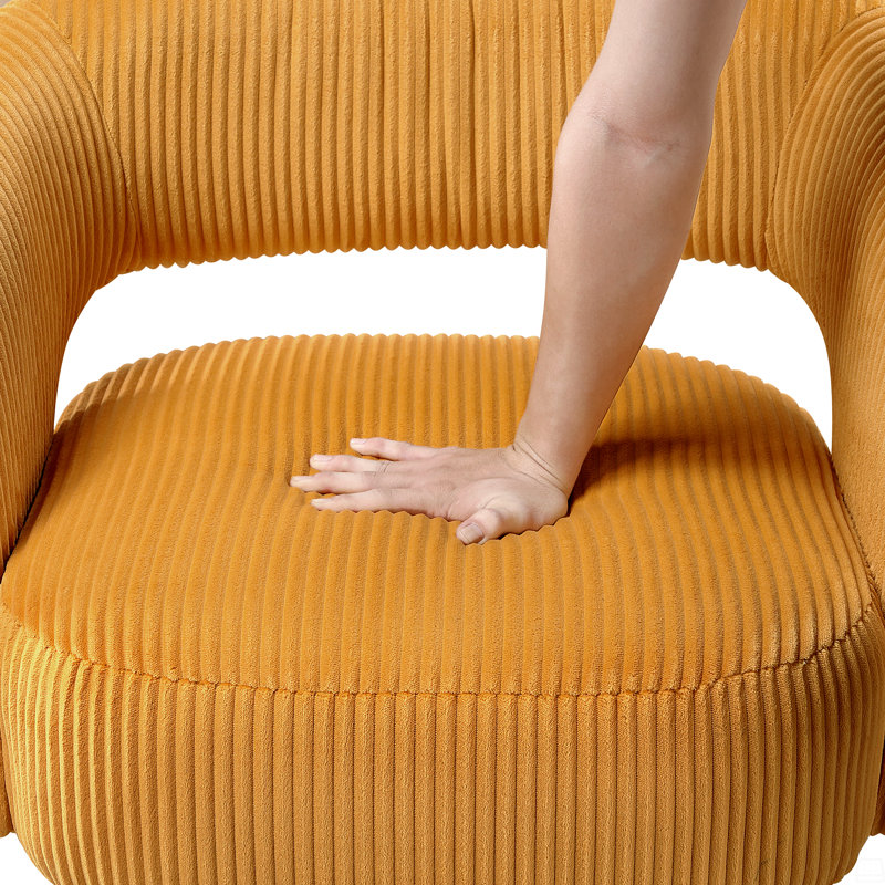 Chaise d'appoint pivotante en velours côtelé moelleux et bois massif, Jaune