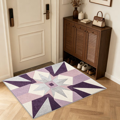 Tapis Lilac Silver Star pour le salon, doux et confortable, convient à toutes les saisons, facile à entretenir, tapis de sol intérieur lavable à la machine, sous la table de ferme convenant à la chambre à coucher, à la salle à manger, au bureau, au patio, au balcon, à la décoration intérieure